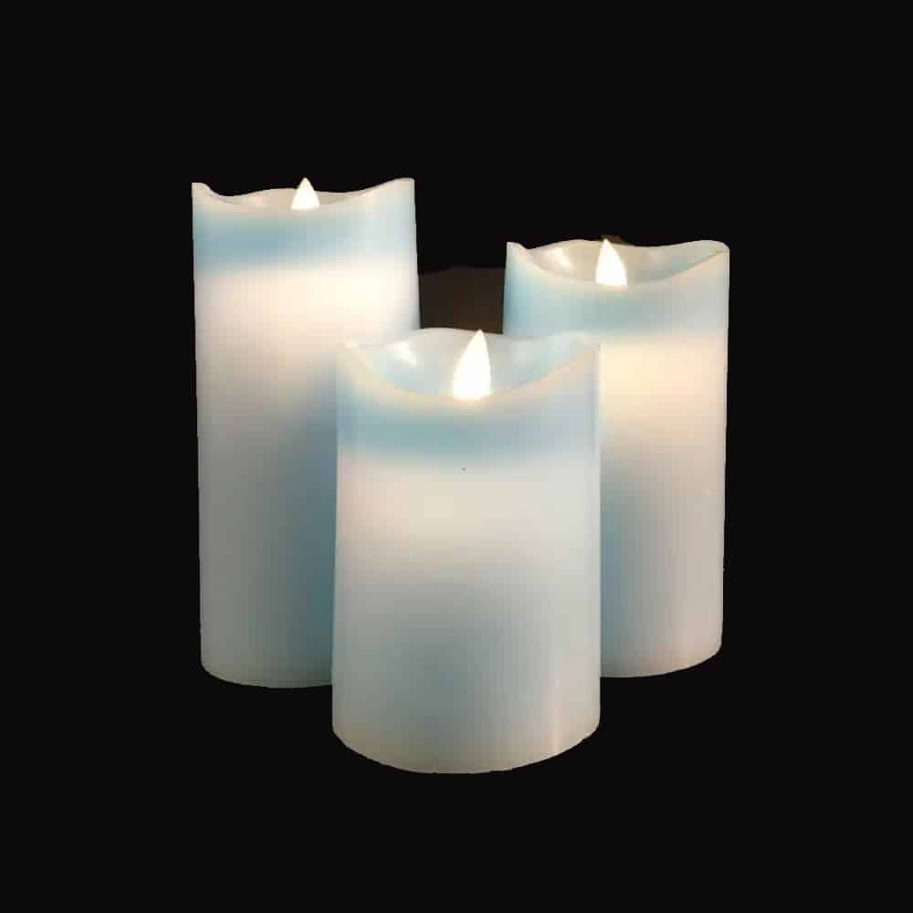 LED Block Candles - 3 pcs. - 12/15/17 cm - with 3D Flame - (Multiple Colors)