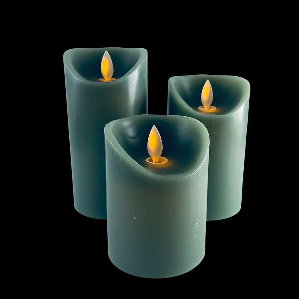 LED Block Candles - 3 pcs. - 12/15/17 cm - with 3D Flame - (Multiple Colors)