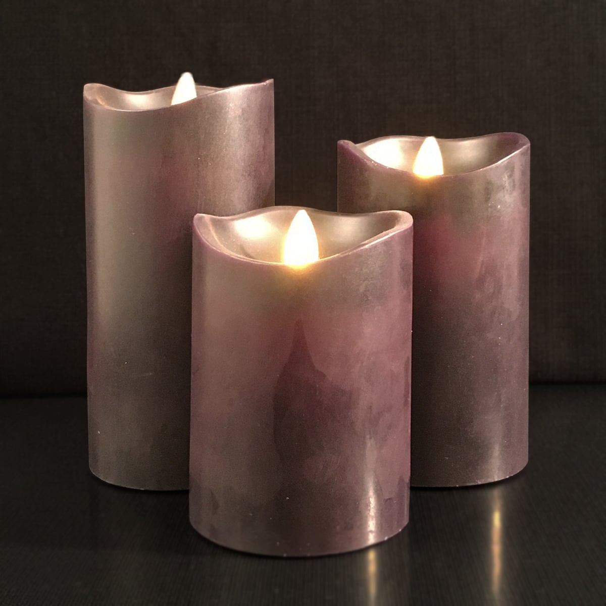 LED Block Candles - 3 pcs. - 12/15/17 cm - with 3D Flame - (Multiple Colors)