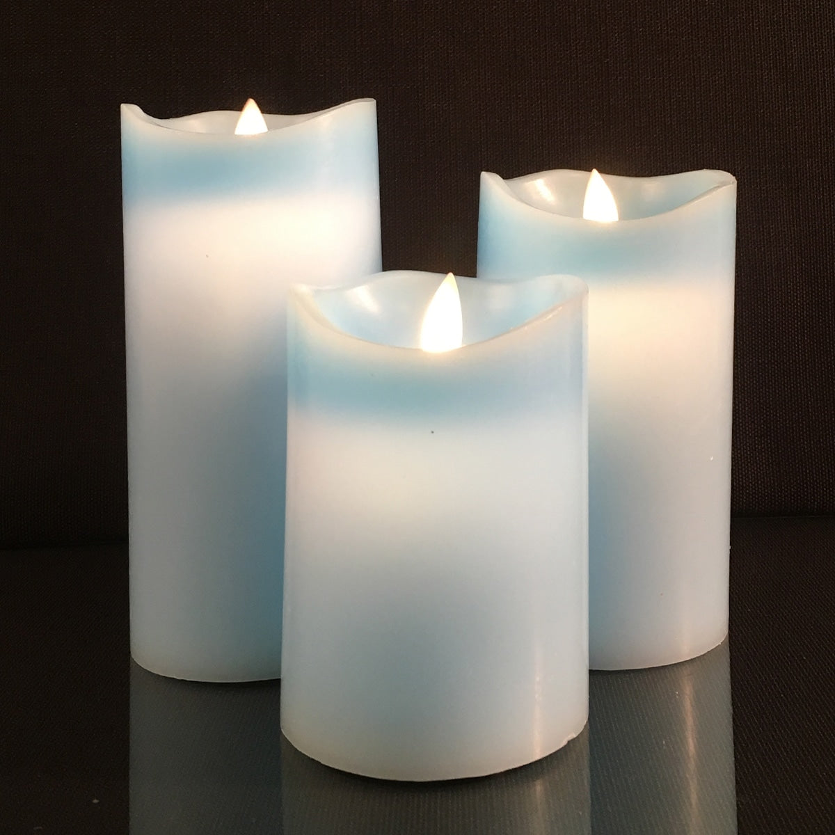 LED Block Candles - 3 pcs. - 12/15/17 cm - with 3D Flame - (Multiple Colors)