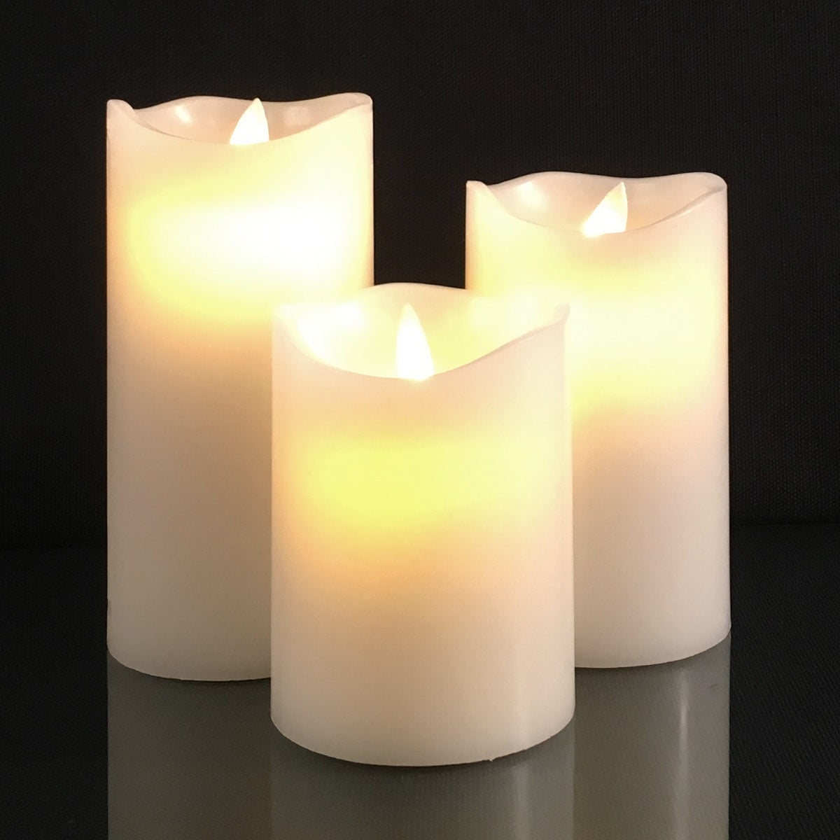 LED Block Candles - 3 pcs. - 12/15/17 cm - with 3D Flame - (Multiple Colors)