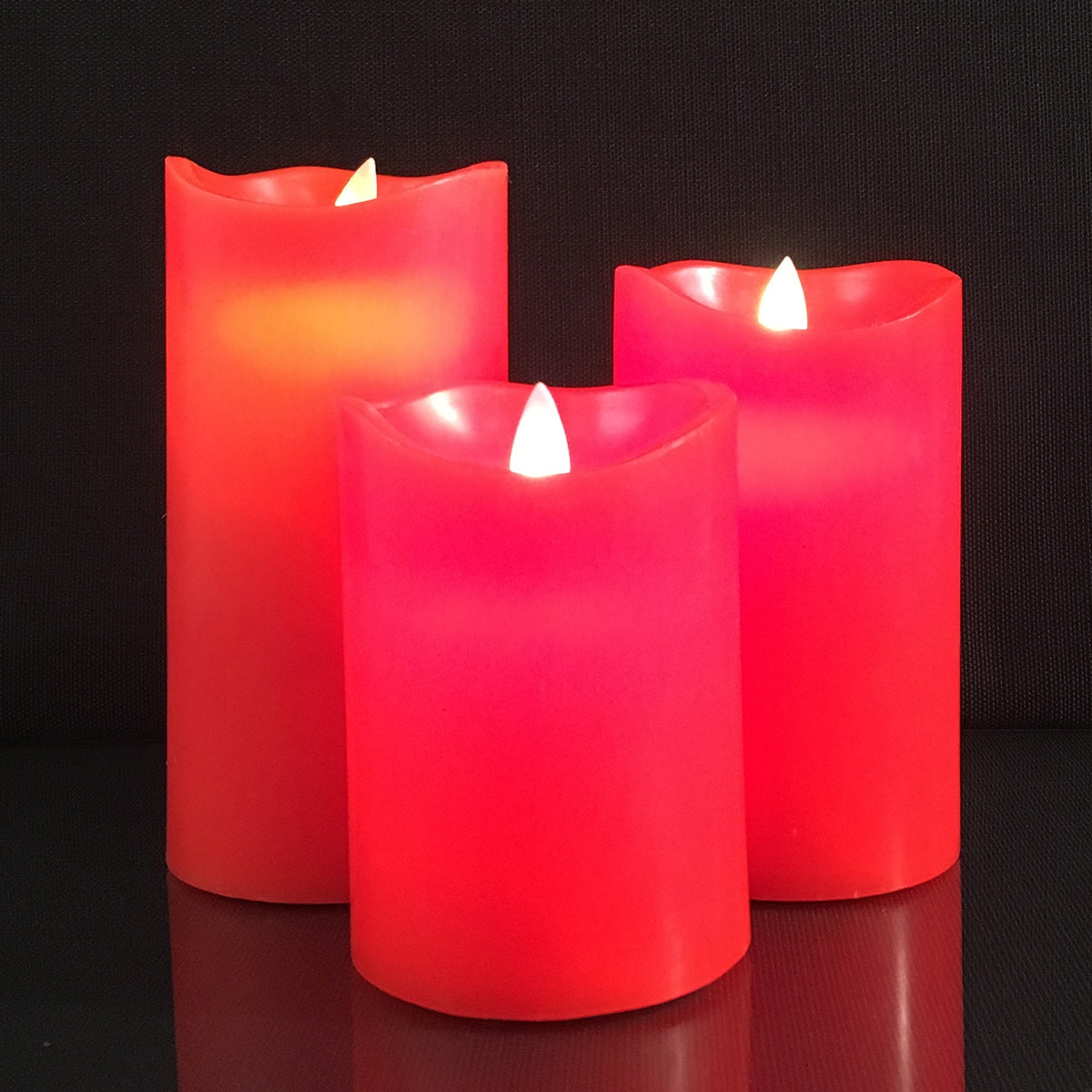 LED Block Candles - 3 pcs. - 12/15/17 cm - with 3D Flame - (Multiple Colors)