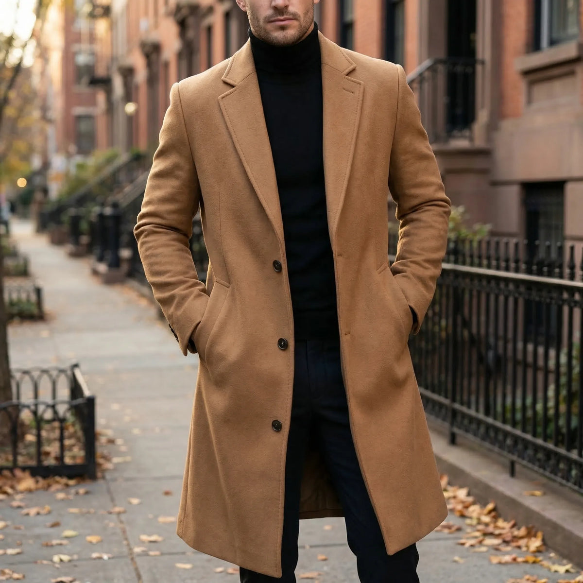Long Single-Breasted Lapel Coat - Russell