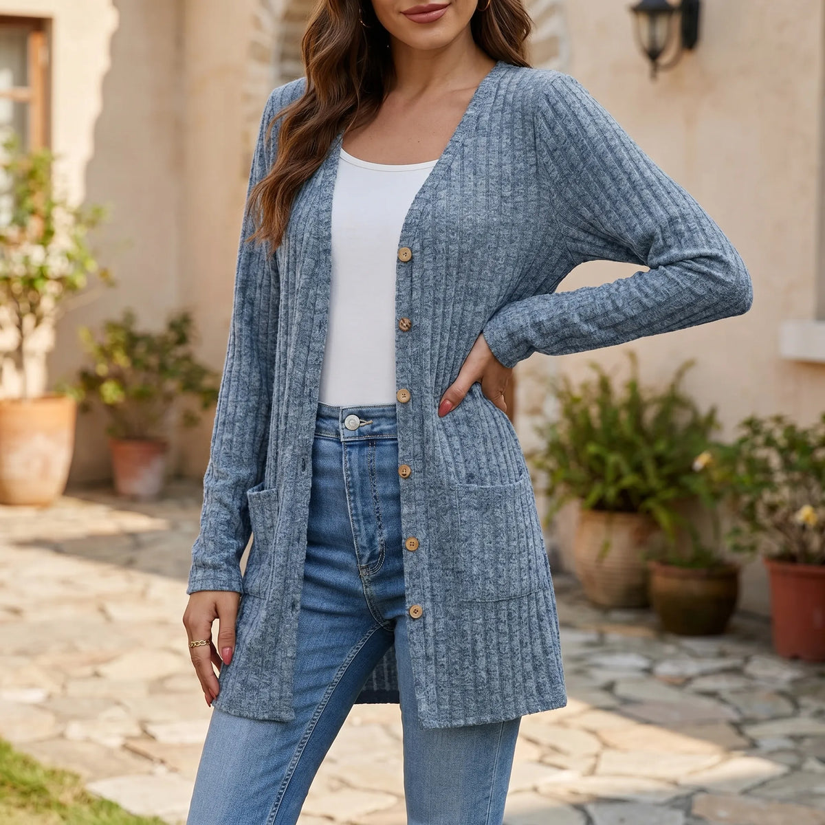Longline Ribbed Cardigan