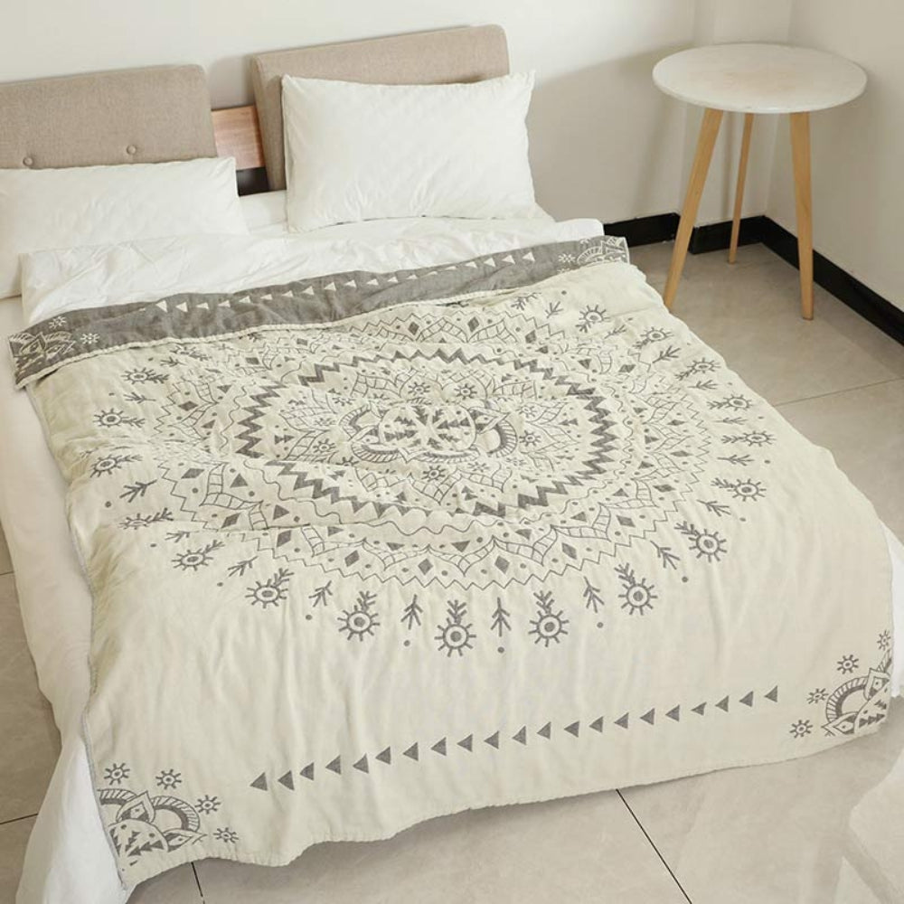 Mandala Pattern Reversible Cotton Blanket