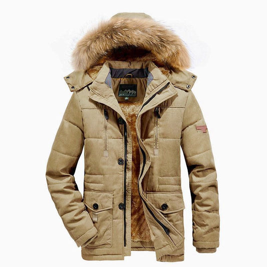 Men's Arctic Utility Parka with Full Fleece Lining, Two-Way Zipper and Detachable Fur Hood