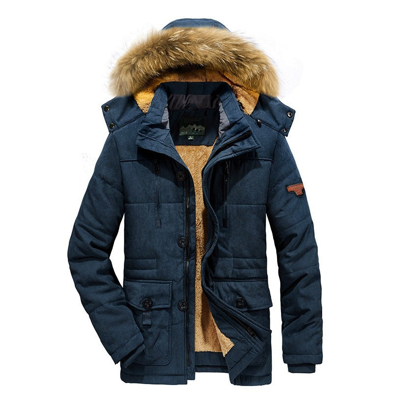 Men's Arctic Utility Parka with Full Fleece Lining, Two-Way Zipper and Detachable Fur Hood