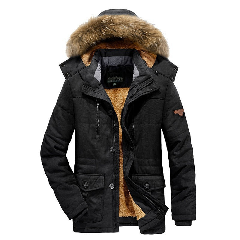 Men's Arctic Utility Parka with Full Fleece Lining, Two-Way Zipper and Detachable Fur Hood