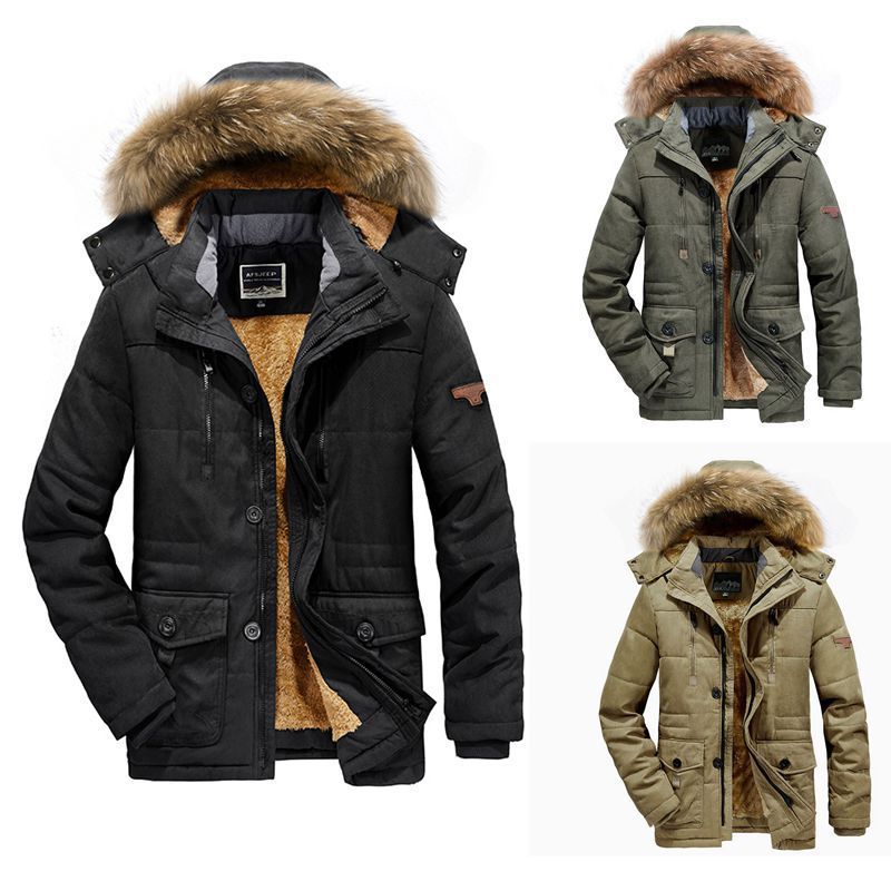 Men's Arctic Utility Parka with Full Fleece Lining, Two-Way Zipper and Detachable Fur Hood