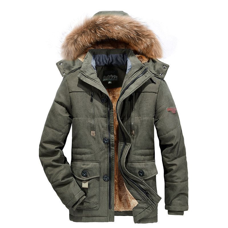 Men's Arctic Utility Parka with Full Fleece Lining, Two-Way Zipper and Detachable Fur Hood