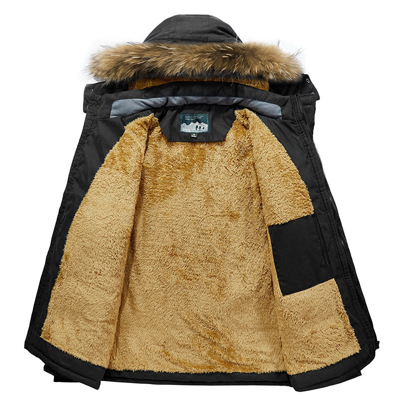 Men's Arctic Utility Parka with Full Fleece Lining, Two-Way Zipper and Detachable Fur Hood