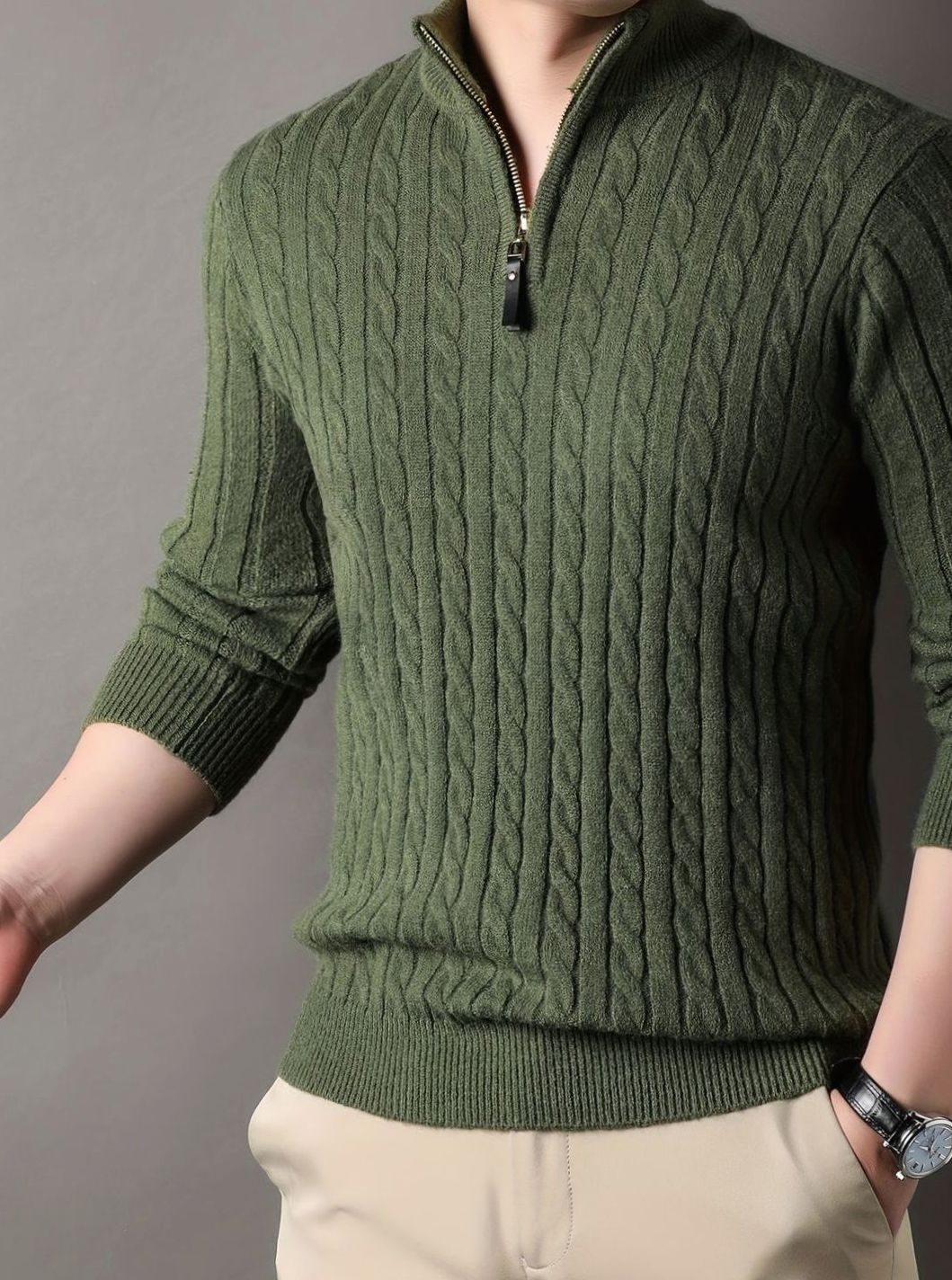 Men's Cable Knit Half-Zip Warm Winter Sweater