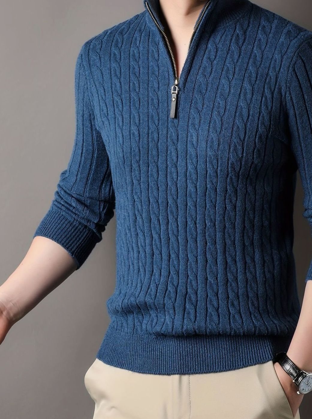 Men's Cable Knit Half-Zip Warm Winter Sweater