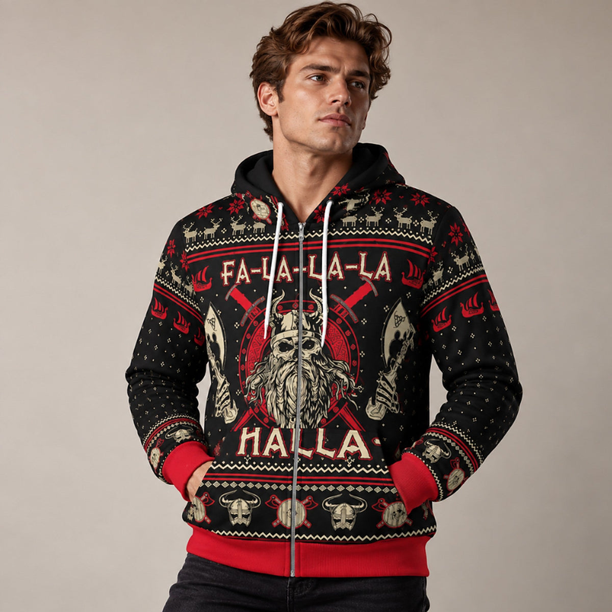 Men's Christmas Sweater - Viking Design as Sweater, Hoodie or Zip Hoodie