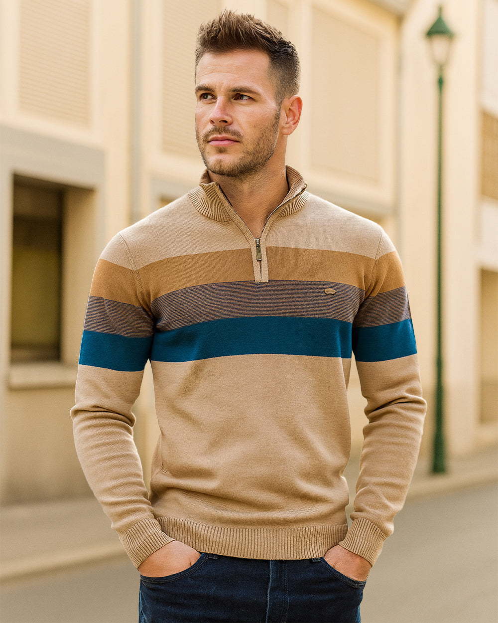 Men's Colorblock Half-Zip Pullover Sweater