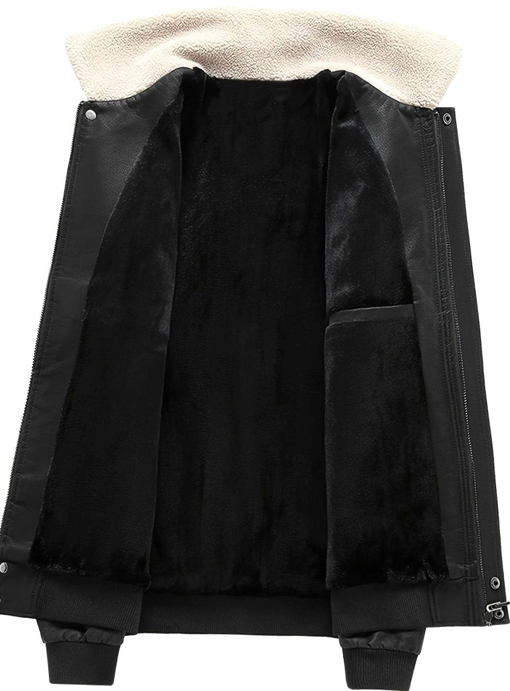 Men's Faux Leather Aviator Bomber Jacket with Sherpa Collar