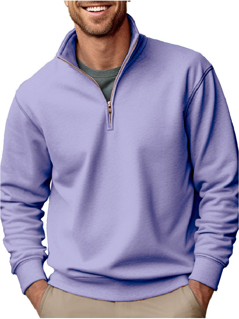 Men's Half-Zip Sweatshirt with Stand-Up Collar and Soft Fleece Lining