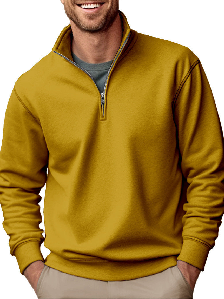 Men's Half-Zip Sweatshirt with Stand-Up Collar and Soft Fleece Lining