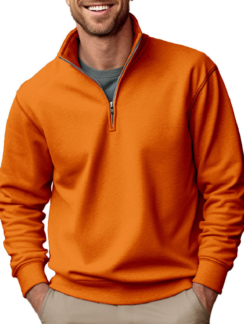 Men's Half-Zip Sweatshirt with Stand-Up Collar and Soft Fleece Lining