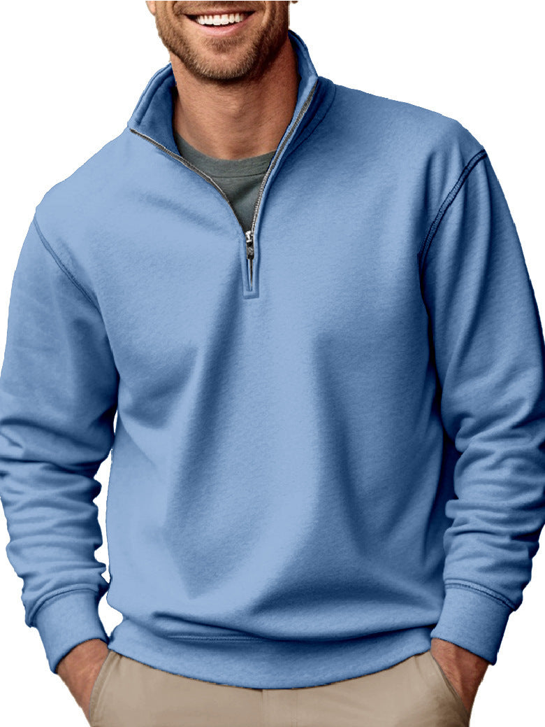 Men's Half-Zip Sweatshirt with Stand-Up Collar and Soft Fleece Lining
