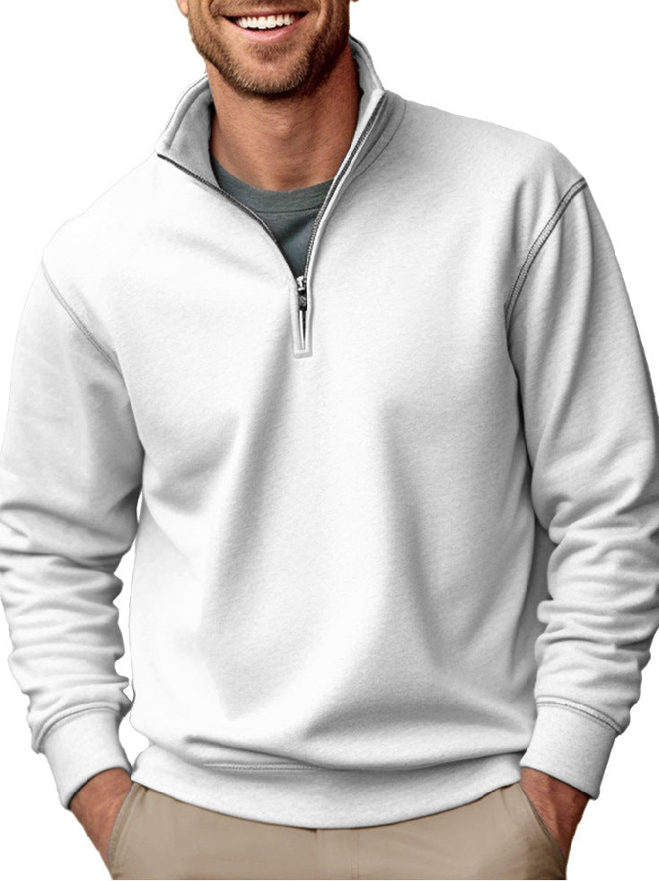 Men's Half-Zip Sweatshirt with Stand-Up Collar and Soft Fleece Lining