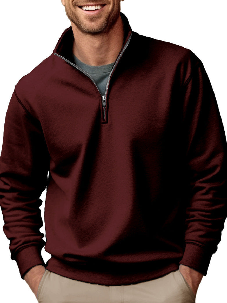 Men's Half-Zip Sweatshirt with Stand-Up Collar and Soft Fleece Lining