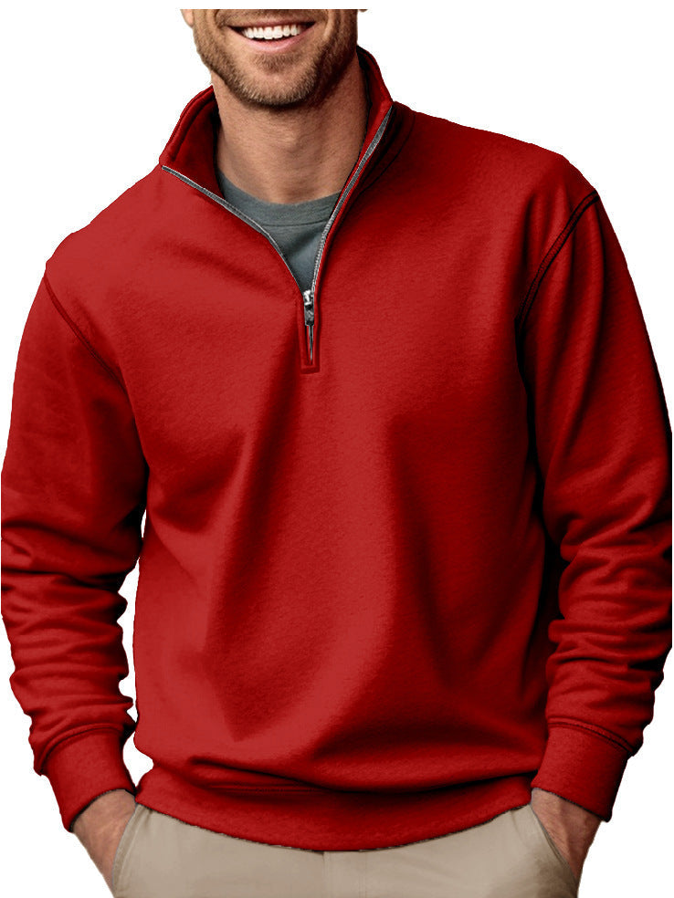 Men's Half-Zip Sweatshirt with Stand-Up Collar and Soft Fleece Lining