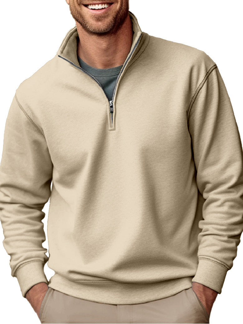 Men's Half-Zip Sweatshirt with Stand-Up Collar and Soft Fleece Lining