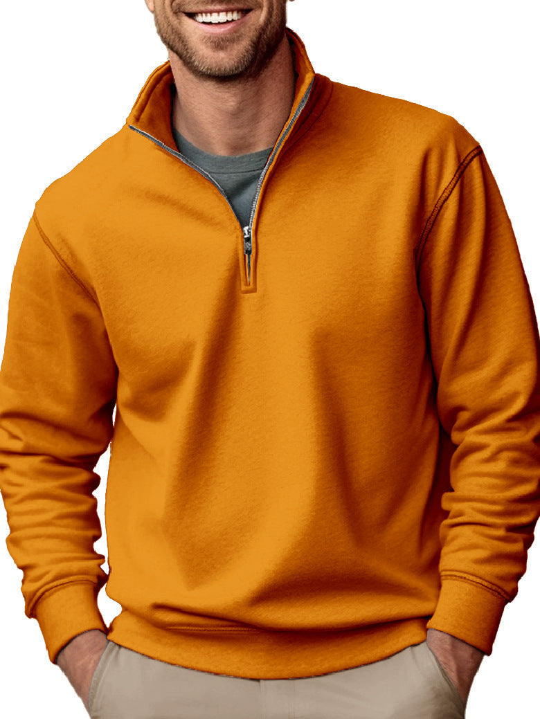 Men's Half-Zip Sweatshirt with Stand-Up Collar and Soft Fleece Lining