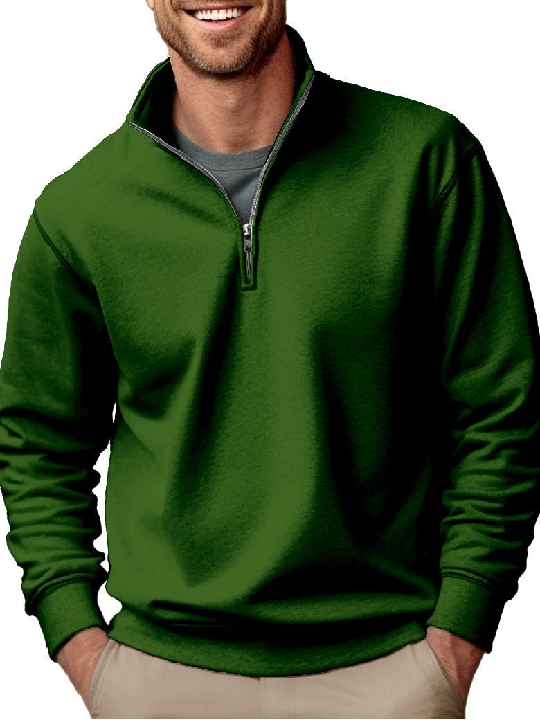 Men's Half-Zip Sweatshirt with Stand-Up Collar and Soft Fleece Lining