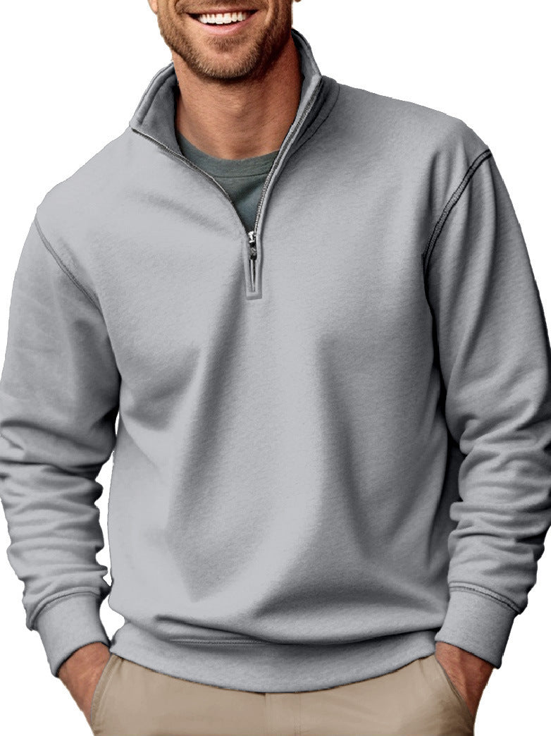 Men's Half-Zip Sweatshirt with Stand-Up Collar and Soft Fleece Lining