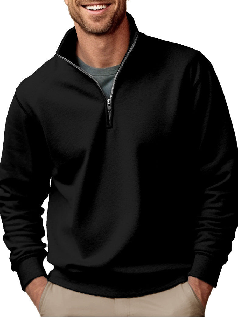 Men's Half-Zip Sweatshirt with Stand-Up Collar and Soft Fleece Lining