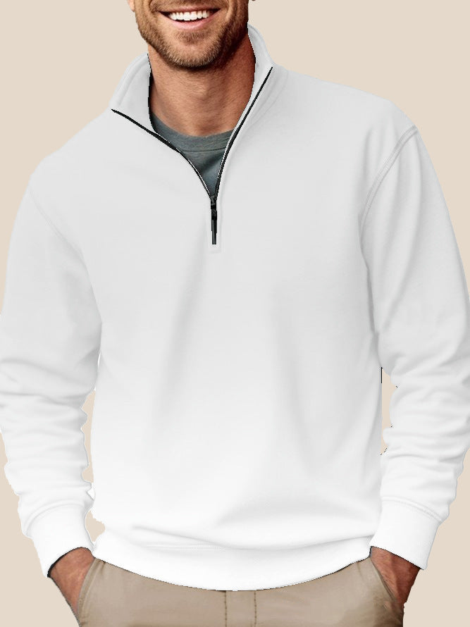 Men's Half-Zip Sweatshirt with Stand-Up Collar and Soft Fleece Lining