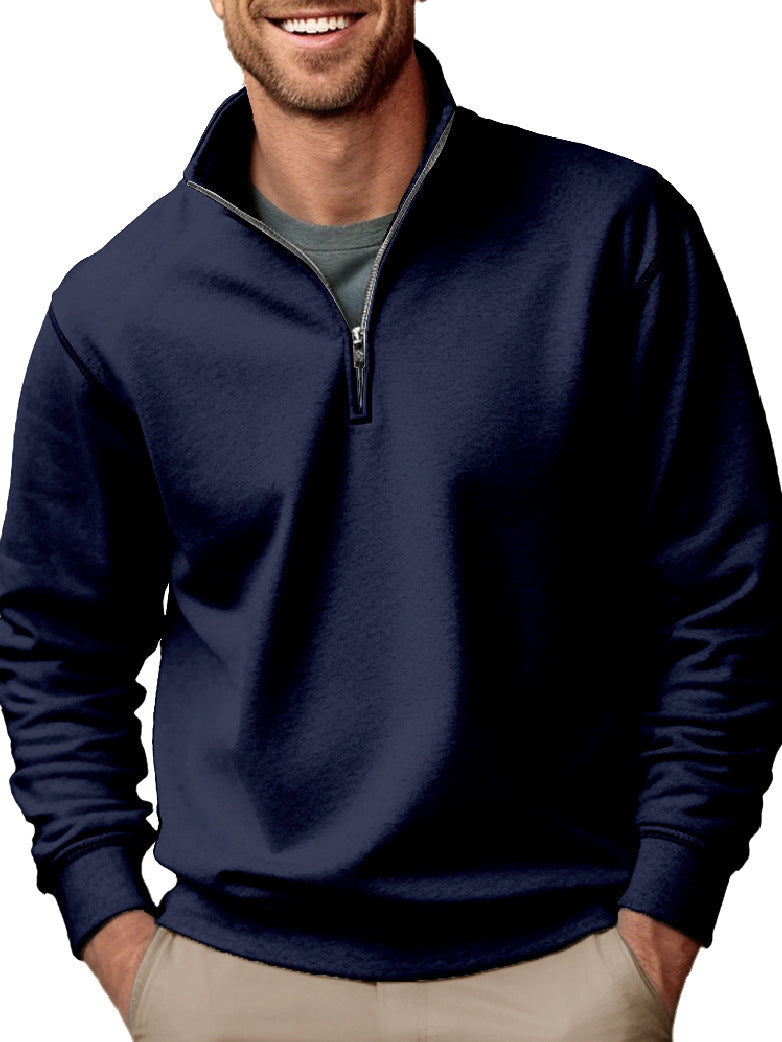 Men's Half-Zip Sweatshirt with Stand-Up Collar and Soft Fleece Lining
