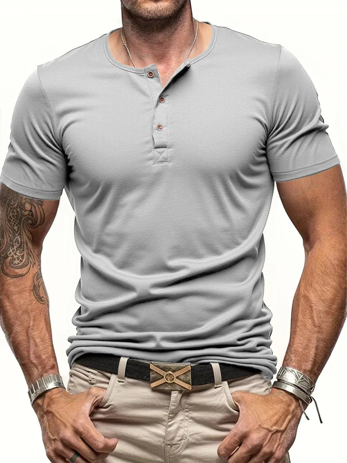 Men's Henley Shirt - Ribbed Collar & Comfort Fit