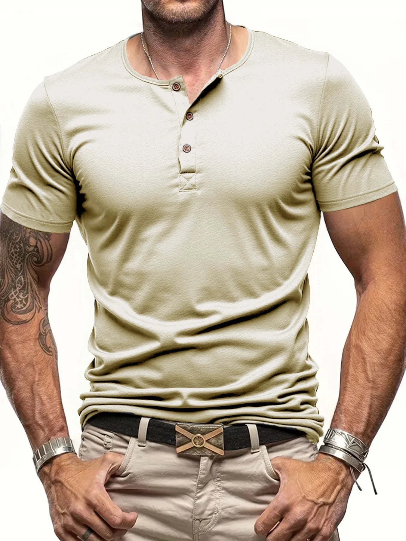 Men's Henley Shirt - Ribbed Collar & Comfort Fit