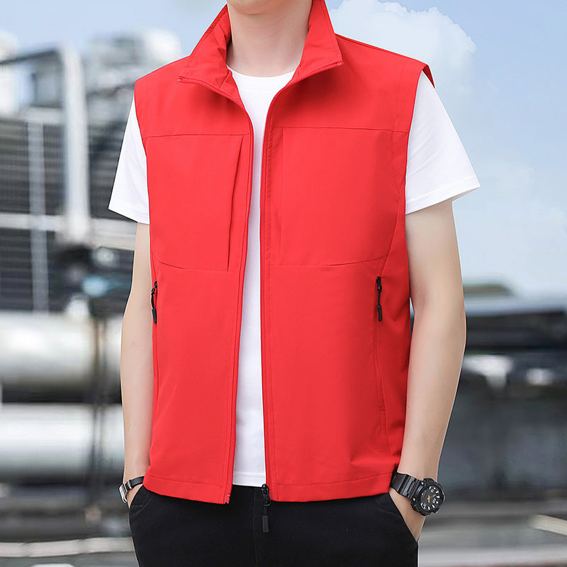 Men's Lightweight Windproof Outdoor Vest with Stand-Up Collar and Concealed Zip Pockets