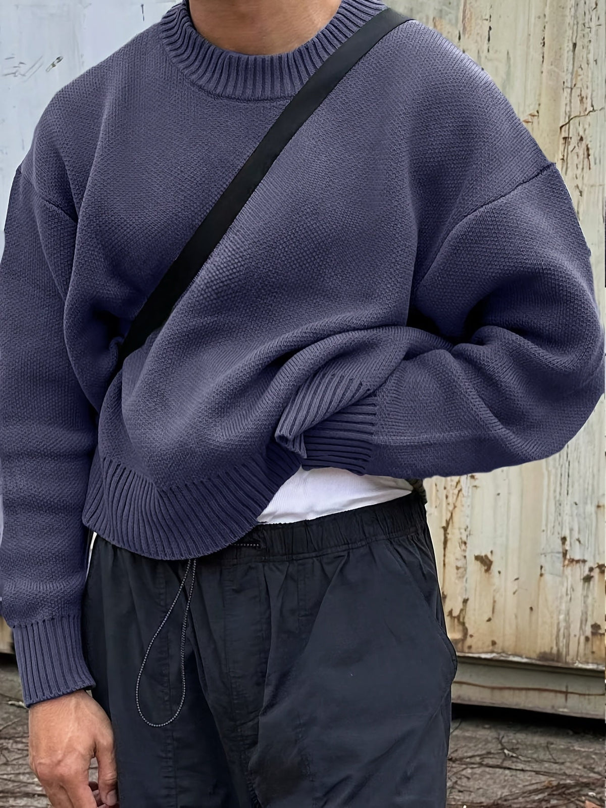 Men's Long-Sleeve Crew Neck Rib-Knit Sweater