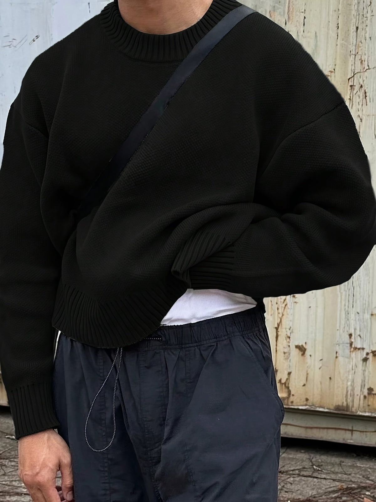 Men's Long-Sleeve Crew Neck Rib-Knit Sweater