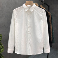 Men's Long Sleeve Jacquard Shirt with Fine Floral Embossing and Spread Collar