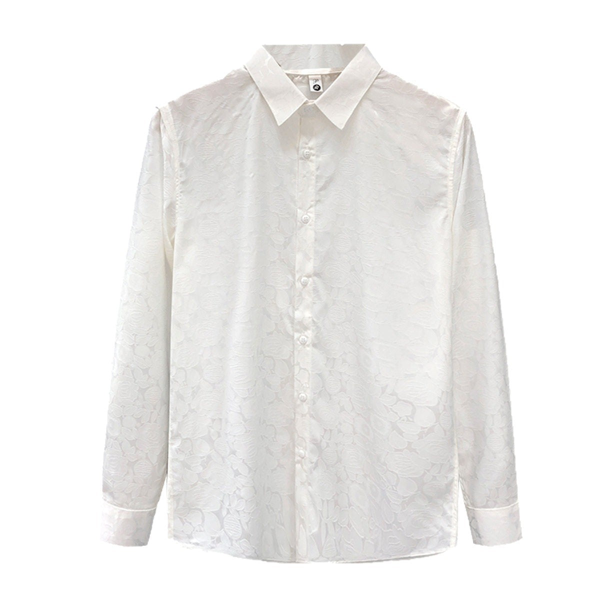 Men's Long Sleeve Jacquard Shirt with Fine Floral Embossing and Spread Collar