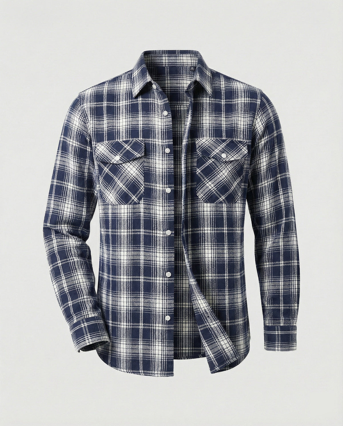 Men's Long-Sleeve Plaid Flannel Shirt with Chest Pockets