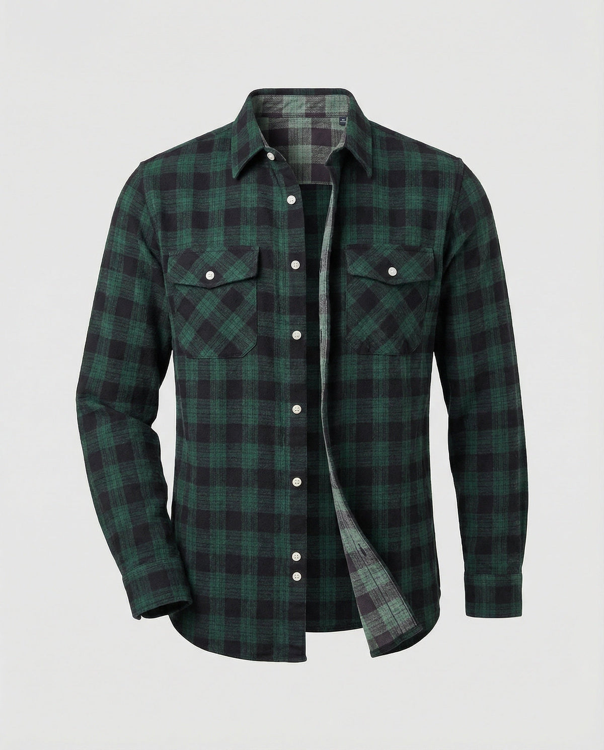 Men's Long-Sleeve Plaid Flannel Shirt with Chest Pockets
