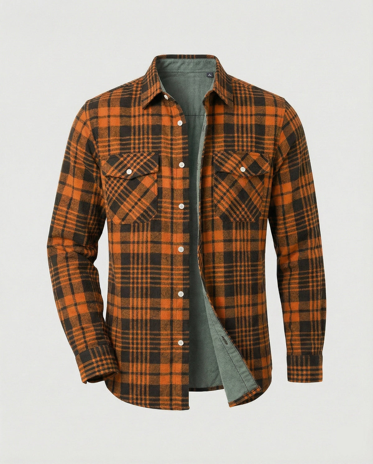 Men's Long-Sleeve Plaid Flannel Shirt with Chest Pockets