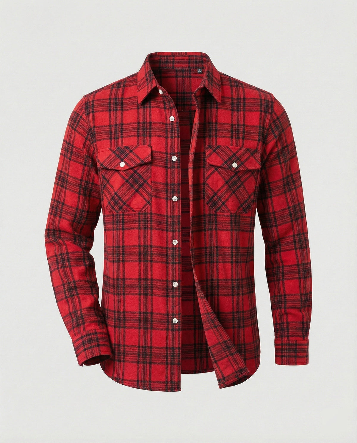 Men's Long-Sleeve Plaid Flannel Shirt with Chest Pockets