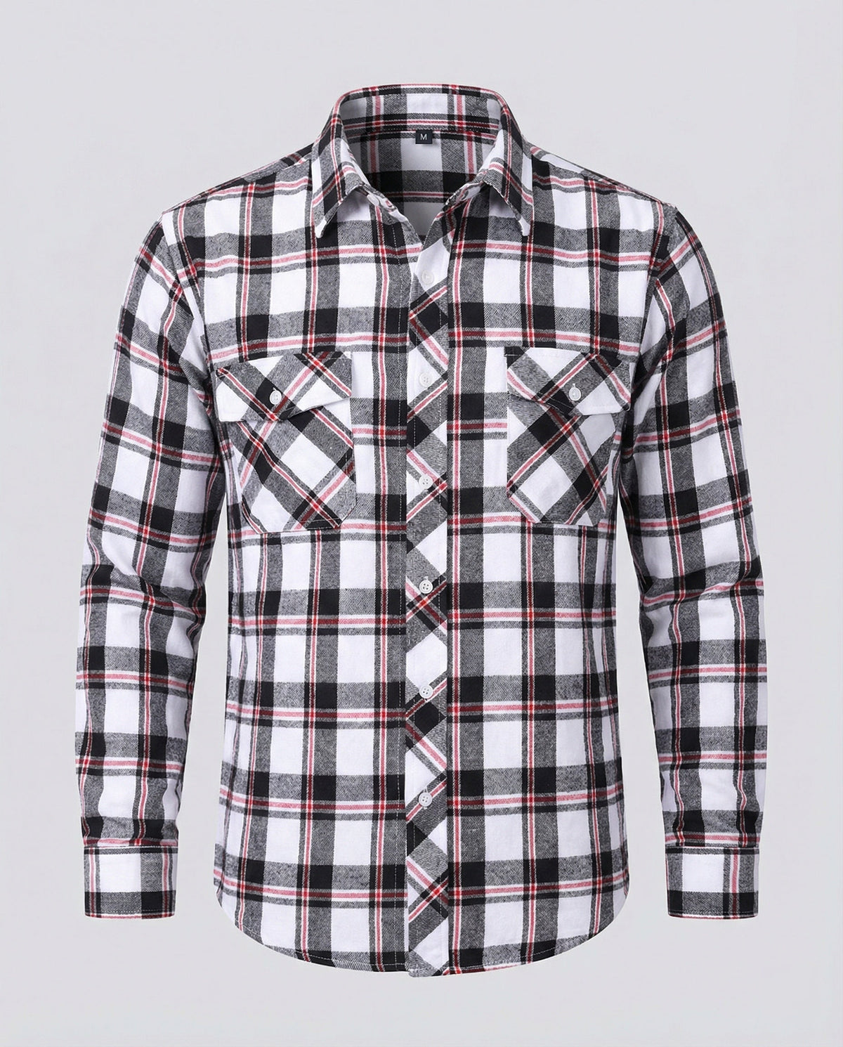 Men's Long-Sleeve Plaid Flannel Shirt with Chest Pockets