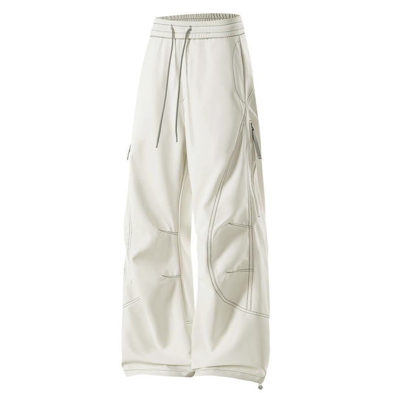 Men's Loose Cargo Pants with Elastic Drawstring Waistband and Side Zip Pocket