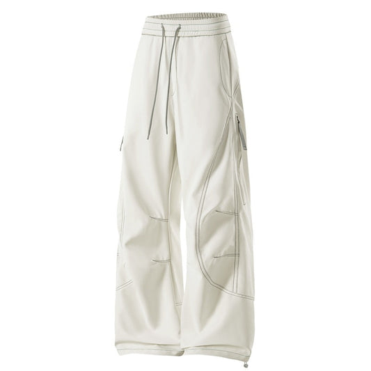 Men's Loose Cargo Pants with Elastic Drawstring Waistband and Side Zip Pocket