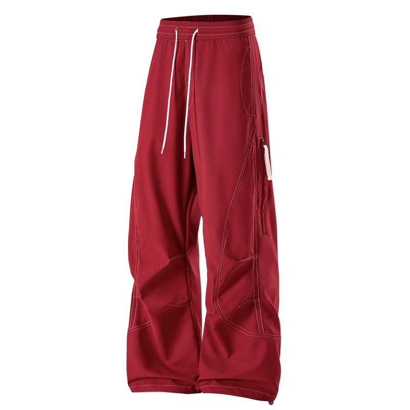 Men's Loose Cargo Pants with Elastic Drawstring Waistband and Side Zip Pocket