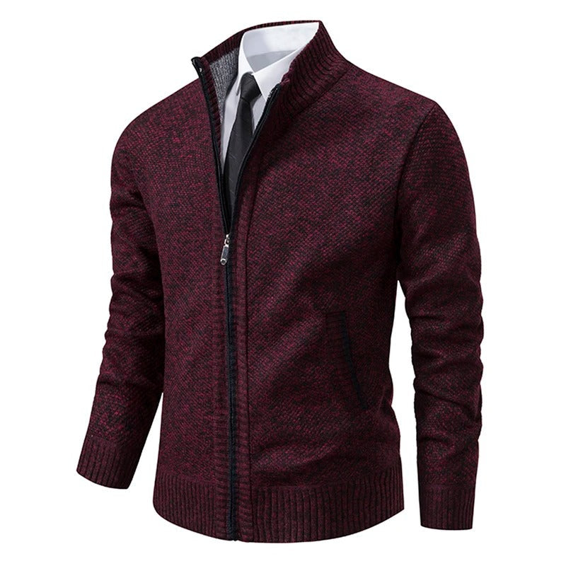 Men's Merino Wool Full-Zip Mock Neck Sweater